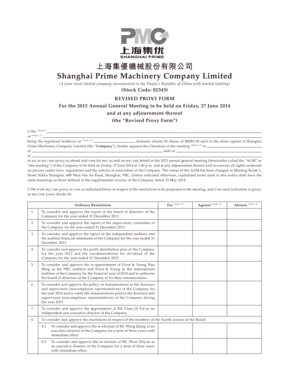 Shanghai Prime Machinery Proxy Form