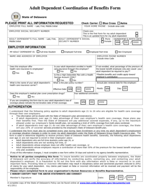 Adult Dependent Coordination of Benefits Form