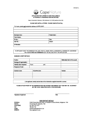 Application for Permit to Hunt Wild Animals