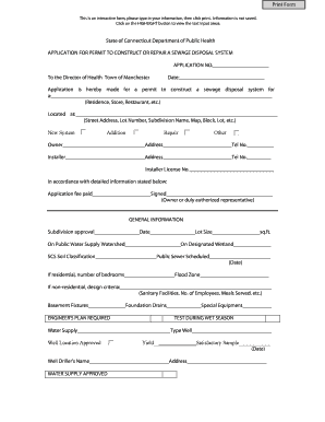 Connecticut Sewage Disposal Permit Application