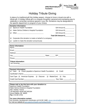 Holiday Tribute Gift Donation Form