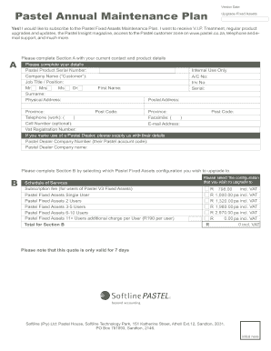 Pastel Fixed Assets Maintenance Plan Subscription Form