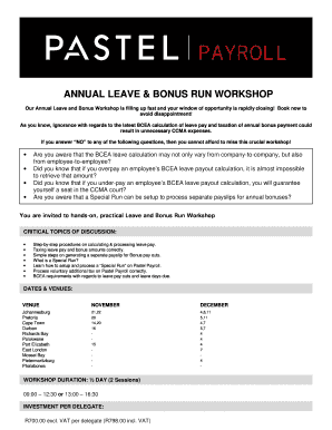 Annual Leave and Bonus Workshop Booking Form