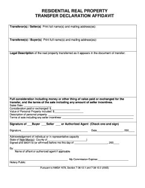Residential Real Property Transfer Declaration Affidavit