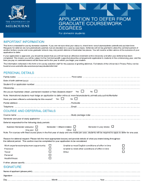 Application to Defer from Graduate Coursework