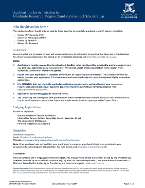 University of Melbourne Graduate Research Degree Application