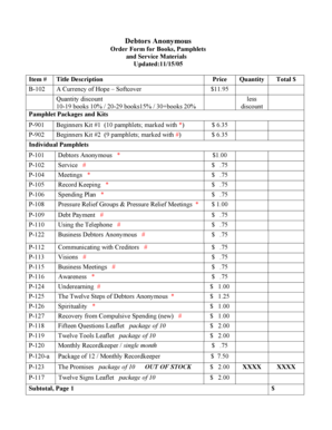 Debtors Anonymous Order Form
