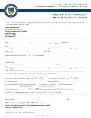 Chamberlain College of Nursing Transcript Request Form