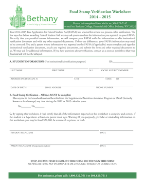 Food Stamp Verification Worksheet - bethanywv