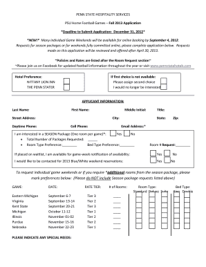 Penn State Football Season Room Application