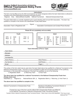ASA National Championship Team Registration Form