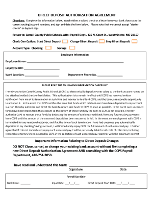 Direct Deposit Authorization Agreement