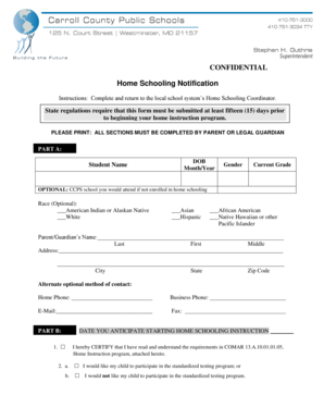 Maryland Home Schooling Notification Form