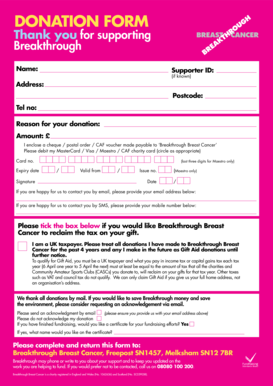 Donation Form for Breakthrough Breast Cancer