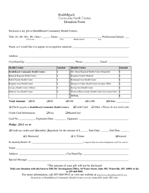 HealthReach Community Health Centers Donation Form