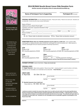 Breast Cancer Ride Donation Form