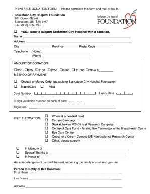Printable Donation Form