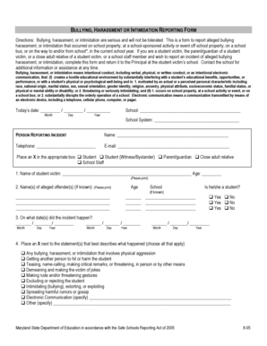 Bullying Harassment Intimidation Reporting Form