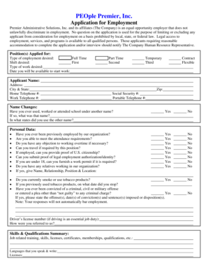 Premier Administrative Solutions Employment Application