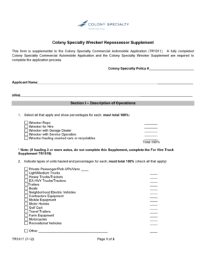 Colony Specialty Wrecker/Repo Supplement