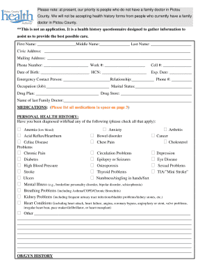 Pictou County Health History Questionnaire