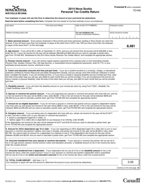 Nova Scotia Personal Tax Credits Return TD1NS
