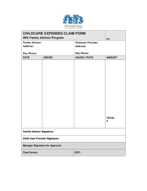 Claim form template excel - CHILDCARE EXPENSES CLAIM FORM - IWK Health Centre