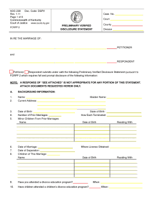 Kentucky Preliminary Verified Disclosure Statement
