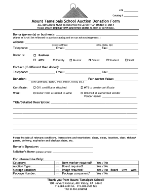 Donation form template for school - Mount Tamalpais School Auction Donation Form - mttam