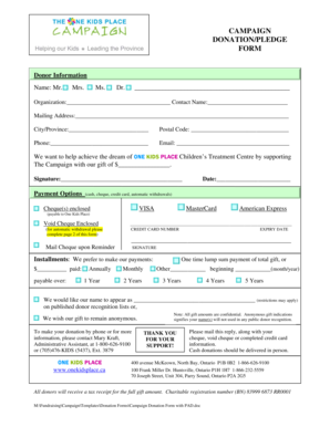 One Kids Place Donation Form