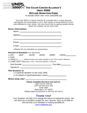 Colon Cancer Alliance Undy 5000 Donation Form