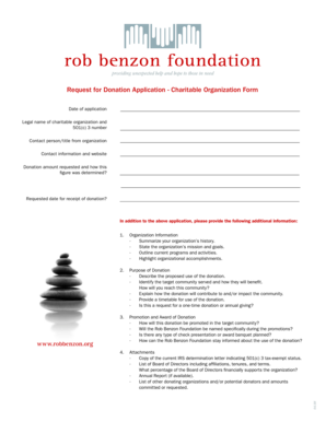Request for Donation Application - Charitable Organization Form