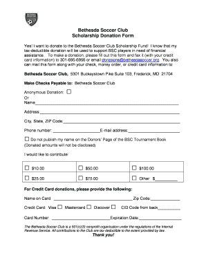 Usps bid sheet - Bethesda Soccer Club Scholarship Donation Form