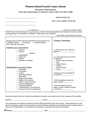 Winston-Salem/Forsyth County Schools Reference Form