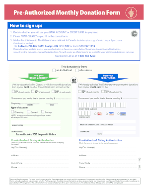 Pre-Authorized Monthly Donation Form