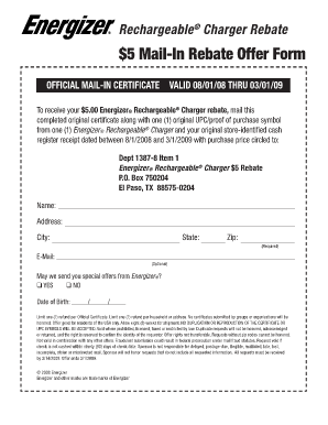 Energizer Rechargeable Charger Rebate Form