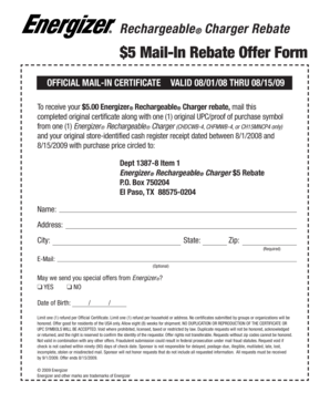 Energizer Rechargeable Charger Rebate Form