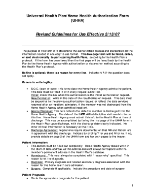 Universal Health Plan Home Health Authorization Form