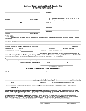 Clermont County Small Claims Complaint