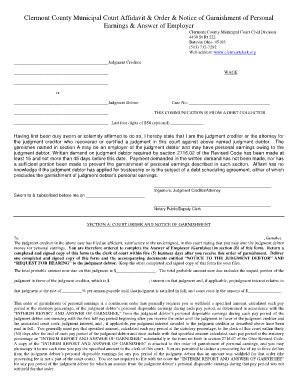 Ohio Garnishment Affidavit Notice and Order