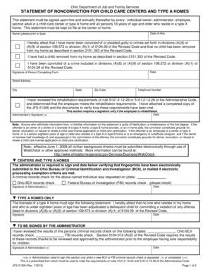 Ohio Statement of Nonconviction for Child Care Centers