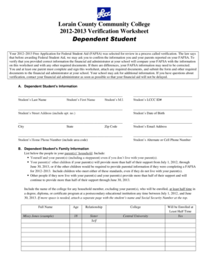 2012-2013 Verification Worksheet