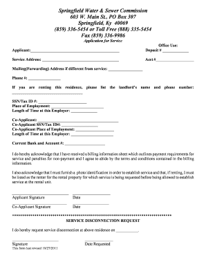 Springfield Water & Sewer Service Application