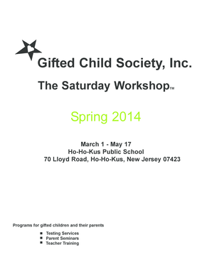 Gifted Child Society Saturday Workshop Registration