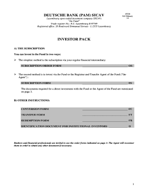 Deutsche Bank PAM SICAV Subscription Order Form