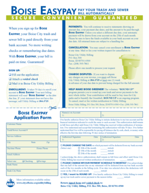 Boise Easypay Trash and Sewer Bill Application