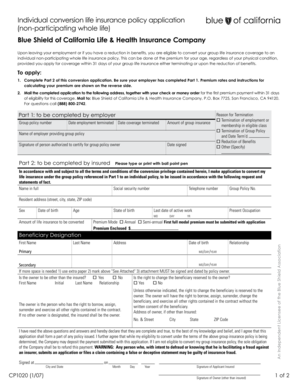 Individual Conversion Life Insurance Policy Application