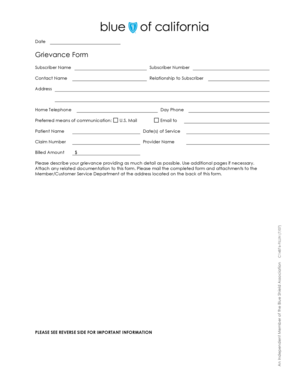 Blue Shield of California Grievance Form