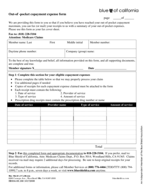 Out-of-Pocket Copayment Expense Form