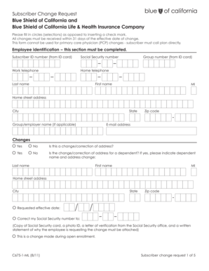 Blue Shield of California Subscriber Change Request